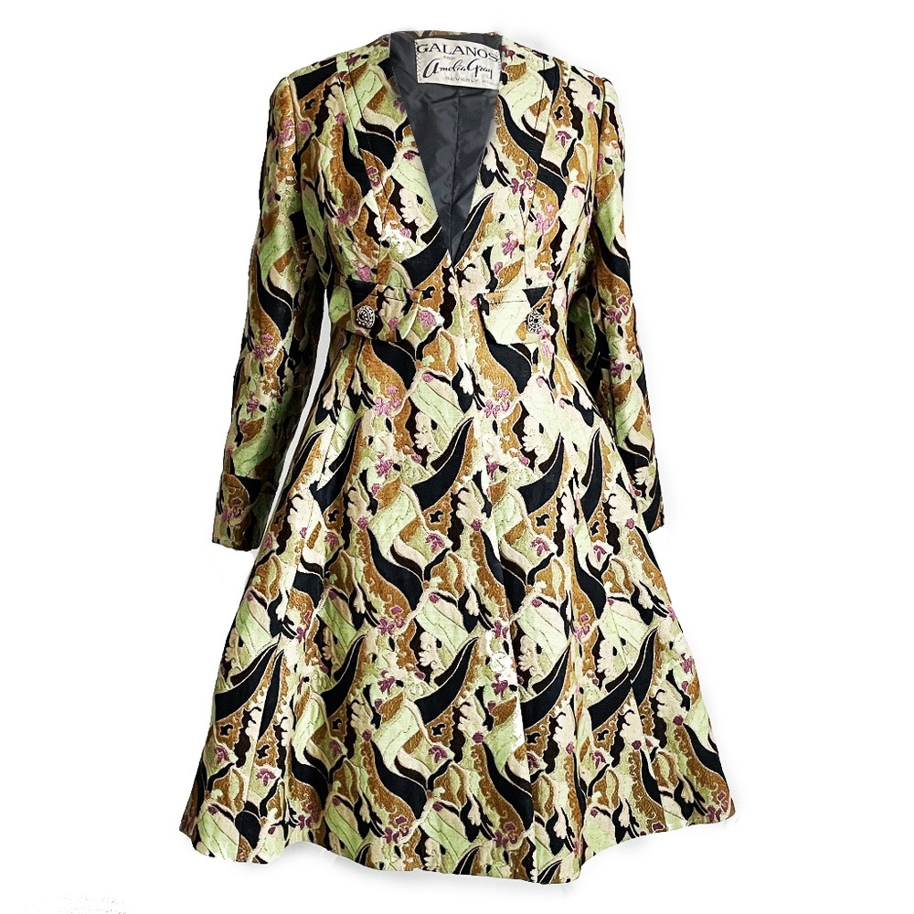 Galanos Coat or Coat Dress Vintage Brocade Peplum Amelia Gray Beverly Hills Rare